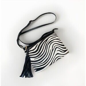 Genuine Leather Crossbody Bag Black White Pony Hair Western Fringe Handbag